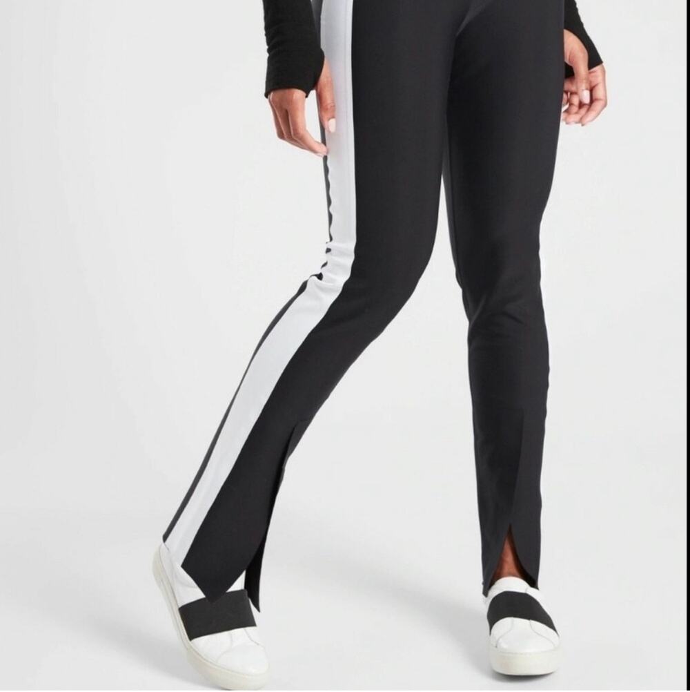 Athleta Interstellar Black White Side Stripe Split Hem Athletic Pants Size 2